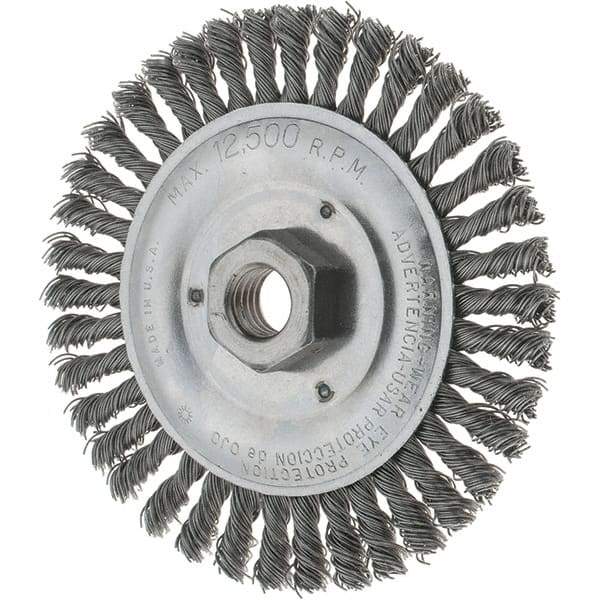 Tru-Maxx - 5" OD, 5/8-11 Arbor Hole, Stringer Bead Steel Wheel Brush - 3/16" Face Width, 7/8" Trim Length, 0.02" Filament Diam, 12,500 RPM - Makers Industrial Supply