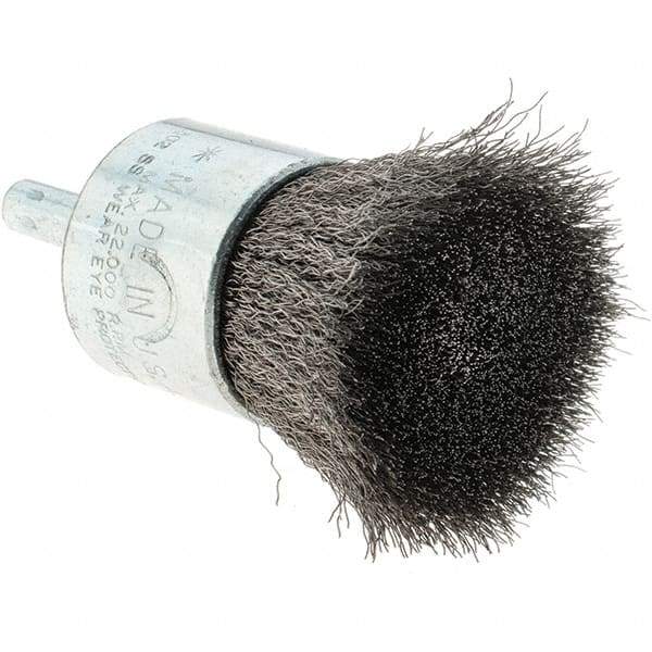 Tru-Maxx - 1" Brush Diam, Crimped, Flared End Brush - 1/4" Diam Steel Shank, 22,000 Max RPM - Makers Industrial Supply