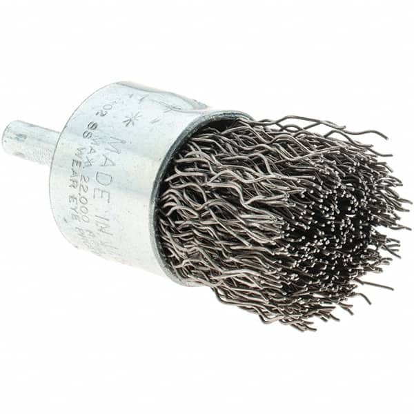 Tru-Maxx - 1" Brush Diam, Crimped, Flared End Brush - 1/4" Diam Steel Shank, 22,000 Max RPM - Makers Industrial Supply