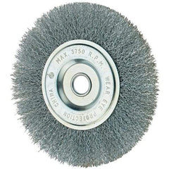 Tru-Maxx - 6" OD, 1/2" Arbor Hole, Crimped Steel Wheel Brush - 3/4" Face Width, 1-1/4" Trim Length, 0.014" Filament Diam, 6,000 RPM - Makers Industrial Supply