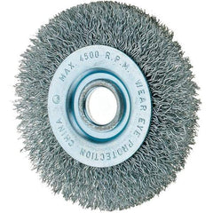 Tru-Maxx - 3" OD, 1/2" Arbor Hole, Crimped Steel Wheel Brush - 7/16" Face Width, 1/2" Trim Length, 0.008" Filament Diam, 12,500 RPM - Makers Industrial Supply