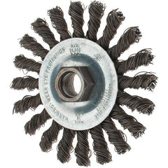 Tru-Maxx - 4" OD, 5/8-11 Arbor Hole, Knotted Steel Wheel Brush - 1/4" Face Width, 7/8" Trim Length, 0.02" Filament Diam, 20,000 RPM - Makers Industrial Supply