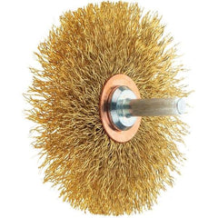 Tru-Maxx - 3" OD, 1/4" Shank Diam, Crimped Brass Wheel Brush - 1/2" Face Width, 1" Trim Length, 0.0118" Filament Diam, 20,000 RPM - Makers Industrial Supply