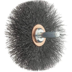 Tru-Maxx - 3" OD, 1/4" Shank Diam, Crimped Steel Wheel Brush - 1/2" Face Width, 1" Trim Length, 0.008" Filament Diam, 12,500 RPM - Makers Industrial Supply