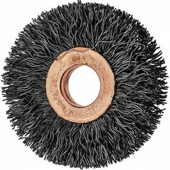 Tru-Maxx - 2" OD, 1/2" Arbor Hole, Crimped Steel Wheel Brush - 3/8" Face Width, 1/2" Trim Length, 0.014" Filament Diam, 20,000 RPM - Makers Industrial Supply