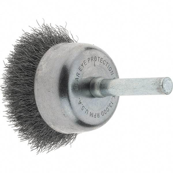 Tru-Maxx - 1-3/4" Diam, 1/4" Shank Diam, Steel Fill Cup Brush - 0.0118 Wire Diam, 3/4" Trim Length, 13,000 Max RPM - Makers Industrial Supply