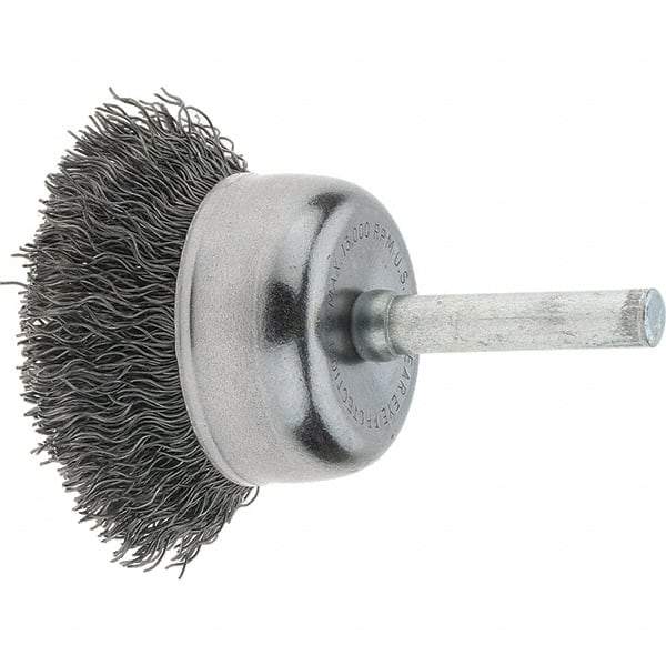 Tru-Maxx - 1-3/4" Diam, 1/4" Shank Diam, Steel Fill Cup Brush - 0.006 Wire Diam, 3/4" Trim Length, 13,000 Max RPM - Makers Industrial Supply