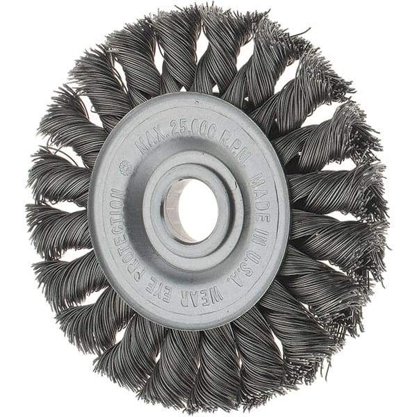 Tru-Maxx - 3" OD, 1/2" Arbor Hole, Knotted Steel Wheel Brush - 3/8" Face Width, 3/8" Trim Length, 0.0118" Filament Diam, 25,000 RPM - Makers Industrial Supply