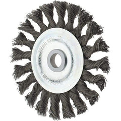 Tru-Maxx - 4" OD, 1/2" Arbor Hole, Knotted Steel Wheel Brush - 5/8" Face Width, 7/8" Trim Length, 0.014" Filament Diam, 20,000 RPM - Makers Industrial Supply