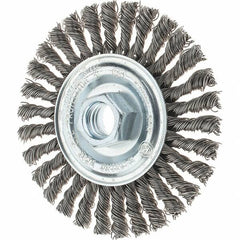 Tru-Maxx - 4" OD, 5/8-11 Arbor Hole, Stringer Bead Stainless Steel Wheel Brush - 1/4" Face Width, 7/8" Trim Length, 0.02" Filament Diam, 20,000 RPM - Makers Industrial Supply