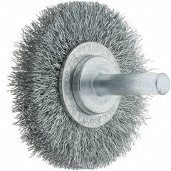 Tru-Maxx - 2" OD, 1/4" Shank Diam, Crimped Steel Wheel Brush - 3/8" Face Width, 7/16" Trim Length, 0.008" Filament Diam, 20,000 RPM - Makers Industrial Supply