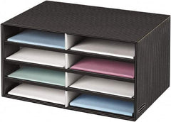 BANKERS BOX - 8 Compartments, 19-1/2" Wide x 10-1/4" High x 12-3/8" Deep, Literature Organizer - Corrugated Cardboard, Black/Gray - Makers Industrial Supply