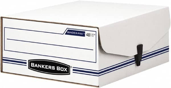 BANKERS BOX - 1 Compartment, 9-1/8" Wide x 4-3/8" High x 11-3/8" Deep, Storage Box - Corrugated Fiberboard, White/Blue - Makers Industrial Supply