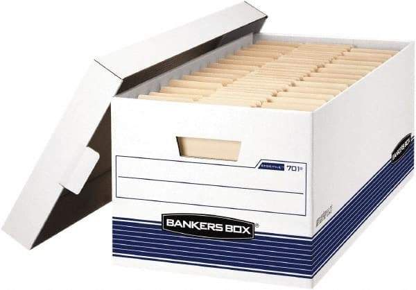 BANKERS BOX - 1 Compartment, 12-7/8" Wide x 10-1/4" High x 25-3/8" Deep, Storage Box - Corrugated Cardboard, White/Blue - Makers Industrial Supply