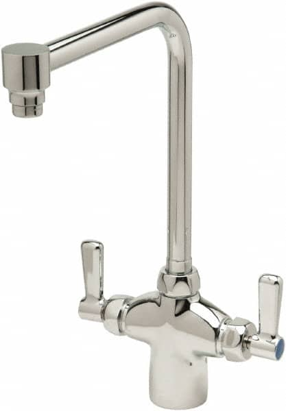 Zurn - Bent Riser, Two Handle, Chrome Plated Single Hole Mount, Laboratory Faucet - Lever Handle - Makers Industrial Supply