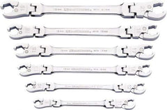 GearWrench - 9 x 11mm, Double End Head, Ratcheting Flare Nut Wrench - 7-3/4" OAL, Steel, Full Polish, 6 Points - Makers Industrial Supply