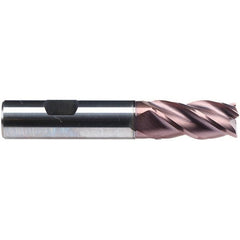 Emuge - 4mm Diam, 11mm LOC, 4 Flute Solid Carbide Roughing & Finishing End Mill - TiAlN Finish, 57mm OAL, 6mm Shank Diam, Weldon Shank, 38° Helix, Centercutting, Long Length - Makers Industrial Supply