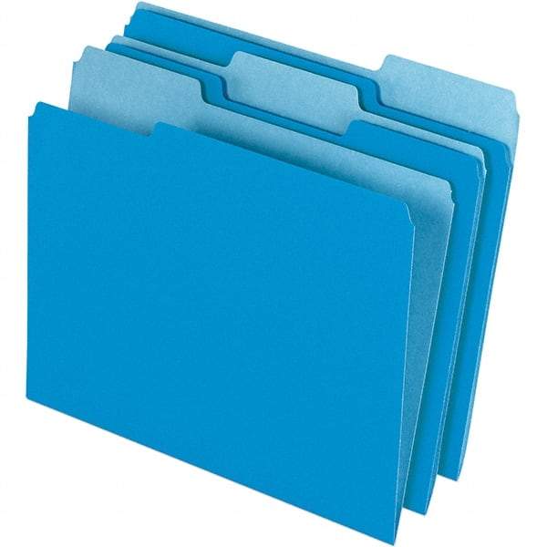 Pendaflex - 9-1/2 x 11-5/8", Letter Size, Blue/Light Blue, File Folders with Top Tab - 11 Point Stock, Assorted Tab Cut Location - Makers Industrial Supply