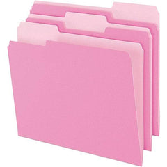 Pendaflex - 9-1/2 x 11-5/8", Letter Size, Pink, File Folders with Top Tab - 11 Point Stock, Assorted Tab Cut Location - Makers Industrial Supply