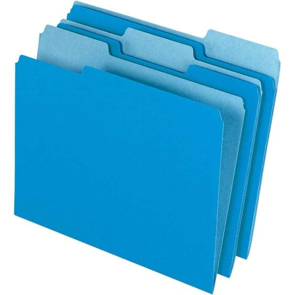 Pendaflex - 11-5/8 x 9-3/16", Letter Size, Blue, File Folders with Top Tab - 11 Point Stock, Assorted Tab Cut Location - Makers Industrial Supply