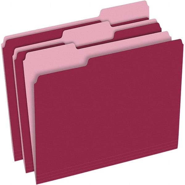 Pendaflex - 9-1/2 x 11-5/8", Letter Size, Burgundy, File Folders with Top Tab - 11 Point Stock, Assorted Tab Cut Location - Makers Industrial Supply