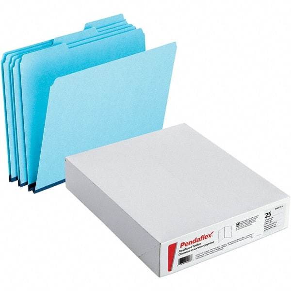 Pendaflex - 11-3/4 x 9-1/2", Letter Size, Blue, File Folders with Top Tab - Assorted Tab Cut Location - Makers Industrial Supply