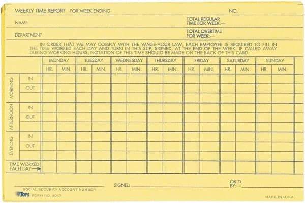 TOPS - 29/32" High x 6-51/64" Wide Weekly Time Cards - Use with Manual Time Record - Makers Industrial Supply