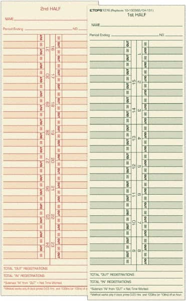 TOPS - 4-1/16" High x 11-1/8" Wide Bi-Weekly Time Cards - Use with Acroprint L34B, Cincinnati CH-131, Lathem CH-131, Simplex 10-100382, 1950-9631 - Makers Industrial Supply