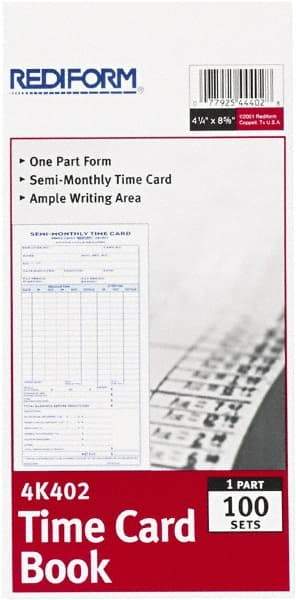 REDIFORM - 29/32" High x 4-13/64" Wide Bi-Weekly Time Cards - Use with Manual Time Record - Makers Industrial Supply