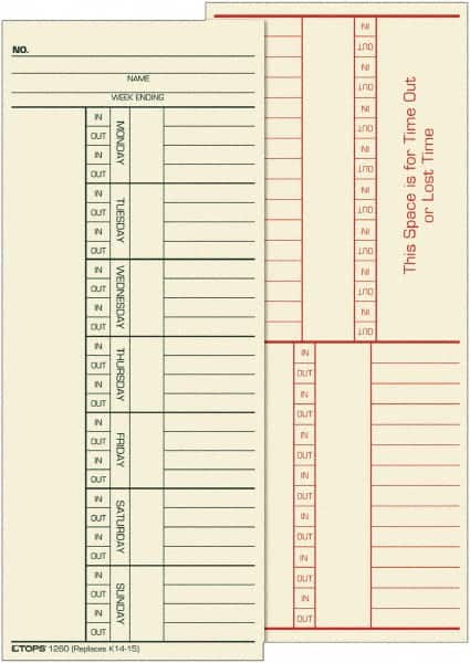 TOPS - 6-13/32" High x 9-1/2" Wide Weekly Time Cards - Use with Cincinnati K14-15 - Makers Industrial Supply