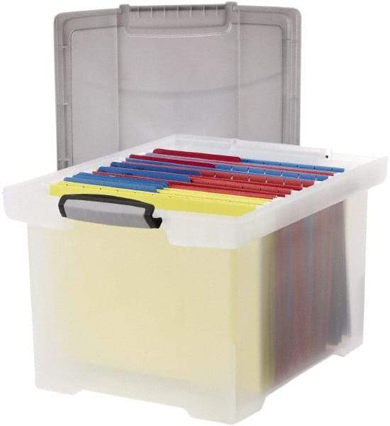 Storex - 1 Compartment, 18-1/2" Wide x 10-7/8" High x 14-1/4" Deep, Portable Storage Box - Plastic, Clear & Silver - Makers Industrial Supply