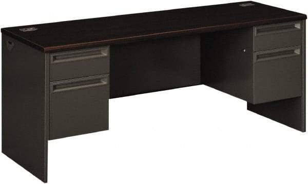 Hon - 72" Long x 29-1/2" High x 24" Deep, 4 Drawer Kneespace Credenza - Mahogany/Charcoal (Color), Metal - Makers Industrial Supply