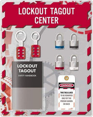 NMC - Equipped Acrylic Tag & Padlock/Hasp Station - 16" Wide x 20" High x 4" Deep, Red, White, Blue, Black - Makers Industrial Supply