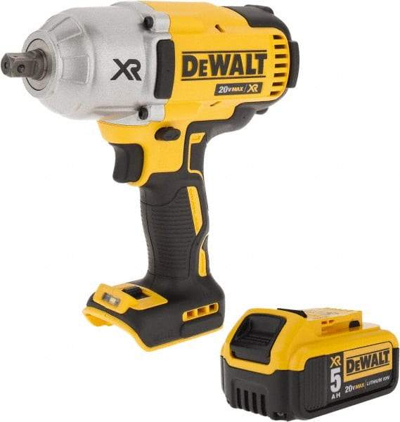 DeWALT - 1/2" Drive 20 Volt Mid-Handle Cordless Impact Wrench & Ratchet - 1,900 RPM, 0 to 2,400 BPM, 700 Ft/Lb Torque, 1 Lithium-Ion Battery Included - Makers Industrial Supply