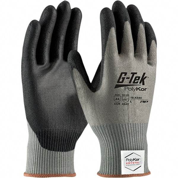 PIP - Size M, ANSI Cut Lvl A4, Puncture Lvl 2, Abrasion Lvl 4, Polyurethane Coated PolyKor Xrystal Cut Resistant Gloves - Palm & Fingers Coated, Knit Wrist, Gray, Paired - Makers Industrial Supply