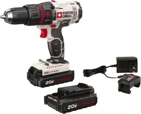 Porter-Cable - 20 Volt 1/2" Keyless Chuck Cordless Hammer Drill - 0 to 25,500 BPM, 0 to 1,500 RPM, Reversible - Makers Industrial Supply