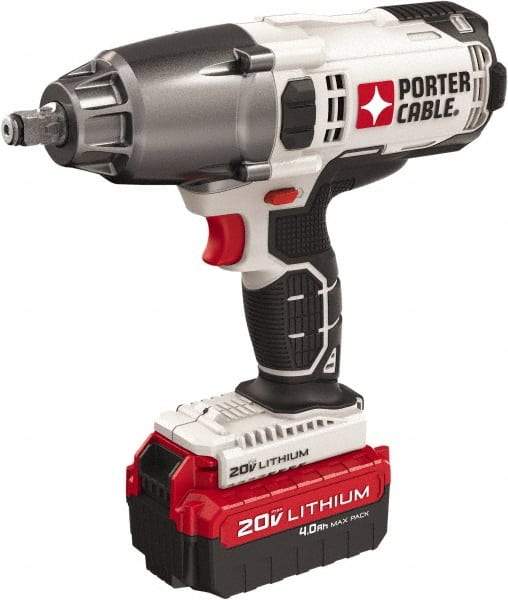 Porter-Cable - 1/2" Drive 20 Volt Mid-Handle Cordless Impact Wrench & Ratchet - 1,700 RPM, 330 Ft/Lb Torque, 1 Lithium-Ion Battery Included - Makers Industrial Supply