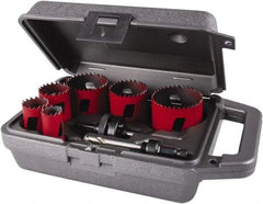 M.K. MORSE - 8 Piece, 7/8" to 2-1/2" Saw Diam, Electrician's Hole Saw Kit - Bi-Metal, Toothed Edge, Pilot Drill Model No. MAPD301, Includes 3 Hole Saws - Makers Industrial Supply