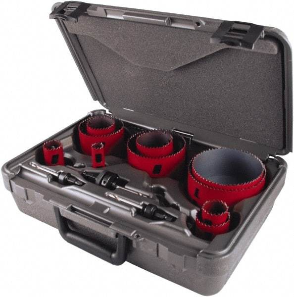 M.K. MORSE - 13 Piece, 7/8" to 4-1/2" Saw Diam, Electrician's Hole Saw Kit - Bi-Metal, Toothed Edge, Pilot Drill Model No. MAPD301, Includes 5 Hole Saws - Makers Industrial Supply