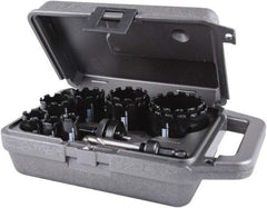 M.K. MORSE - 11 Piece, 3/4" to 2-1/2" Saw Diam, Hole Saw Kit - Carbide Grit, Gulleted Edge, Pilot Drill Model No. MAPD301, Includes 3 Hole Saws - Makers Industrial Supply