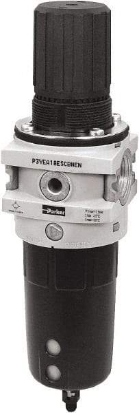 Parker - 3/4" NPT Port Heavy-Duty 1 Piece Filter/Regulator FRL Unit - Polypropylene Bowl, 335 SCFM, 254 Max psi, 13-1/2" High, Automatic Drain - Makers Industrial Supply