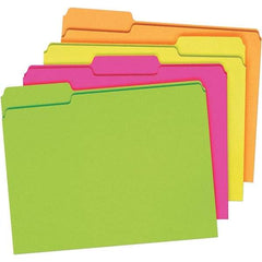 Pendaflex - 9-1/2 x 11-5/8", Letter Size, Assorted Glow, File Folders with Top Tab - 11 Point Stock, Assorted Tab Cut Location - Makers Industrial Supply