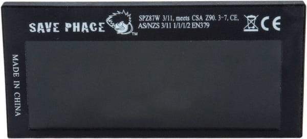 Save Phace - 3.74" Wide x 1.42" High, Lens Shade 3 to 11, Polycarbonate Auto-Darkening Filter - 1/4" Thick, Green, Inside Mount - Makers Industrial Supply