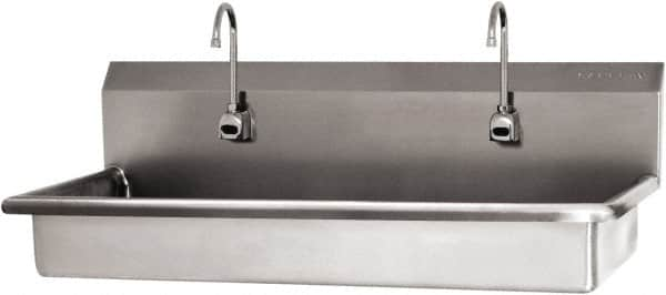 SANI-LAV - 45" Long x 16-1/2" Wide Inside, 1 Compartment, Grade 304 Stainless Steel (2) Person ADA Wash-Station with Electronic Faucet - 16 Gauge, 48" Long x 20" Wide x 21-1/2" High Outside, 5-1/2" Deep - Makers Industrial Supply