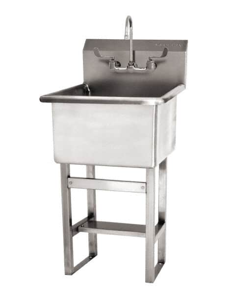 SANI-LAV - 24" Long x 24" Wide Inside, 1 Compartment, Grade 304 Stainless Steel Utility Sink AC Sensor - 14 Gauge, 27" Long x 27-1/2" Wide x 48" High Outside, 12" Deep - Makers Industrial Supply