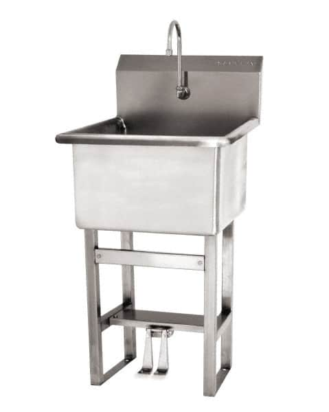 SANI-LAV - 24" Long x 24" Wide Inside, 1 Compartment, Grade 304 Stainless Steel Utility Sink Manual Faucet - 14 Gauge, 27" Long x 27-1/2" Wide x 48" High Outside, 12" Deep - Makers Industrial Supply