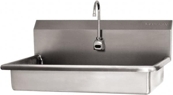 SANI-LAV - 27" Long x 16-1/2" Wide Inside, 1 Compartment, Grade 304 Stainless Steel (2) Person ADA Wash-Station with Electronic Faucet - 16 Gauge, 30" Long x 20" Wide x 21-1/2" High Outside, 5-1/2" Deep - Makers Industrial Supply