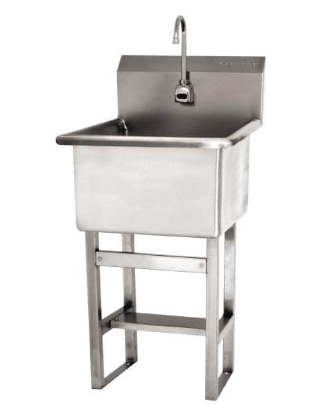 SANI-LAV - 24" Long x 24" Wide Inside, 1 Compartment, Grade 304 Stainless Steel ADA Hand Sink with Electronic Faucet - 14 Gauge, 27" Long x 27-1/2" Wide x 48" High Outside, 12" Deep - Makers Industrial Supply