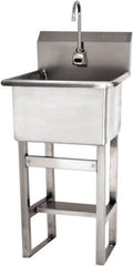 SANI-LAV - 18" Long x 18" Wide Inside, 1 Compartment, Grade 304 Stainless Steel Utility Sink Single Foot Pedal Valve - 14 Gauge, 21" Long x 20-1/2" Wide x 48" High Outside, 12" Deep - Makers Industrial Supply