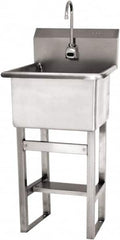 SANI-LAV - 18" Long x 18" Wide Inside, 1 Compartment, Grade 304 Stainless Steel Utility Sink - 14 Gauge, 21" Long x 20-1/2" Wide x 48" High Outside, 12" Deep - Makers Industrial Supply